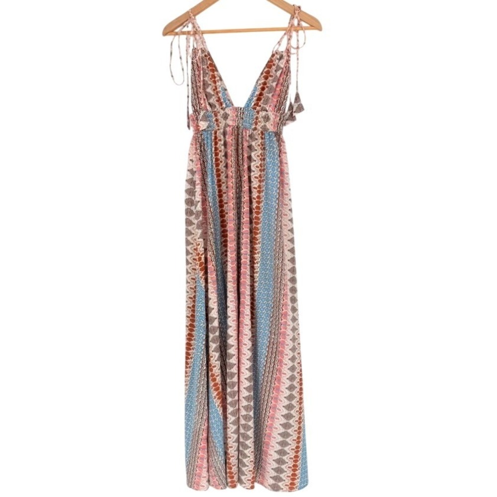 Swell Women Blue Terracotta Geometric Print Smocked Empire Waist Maxi Dress